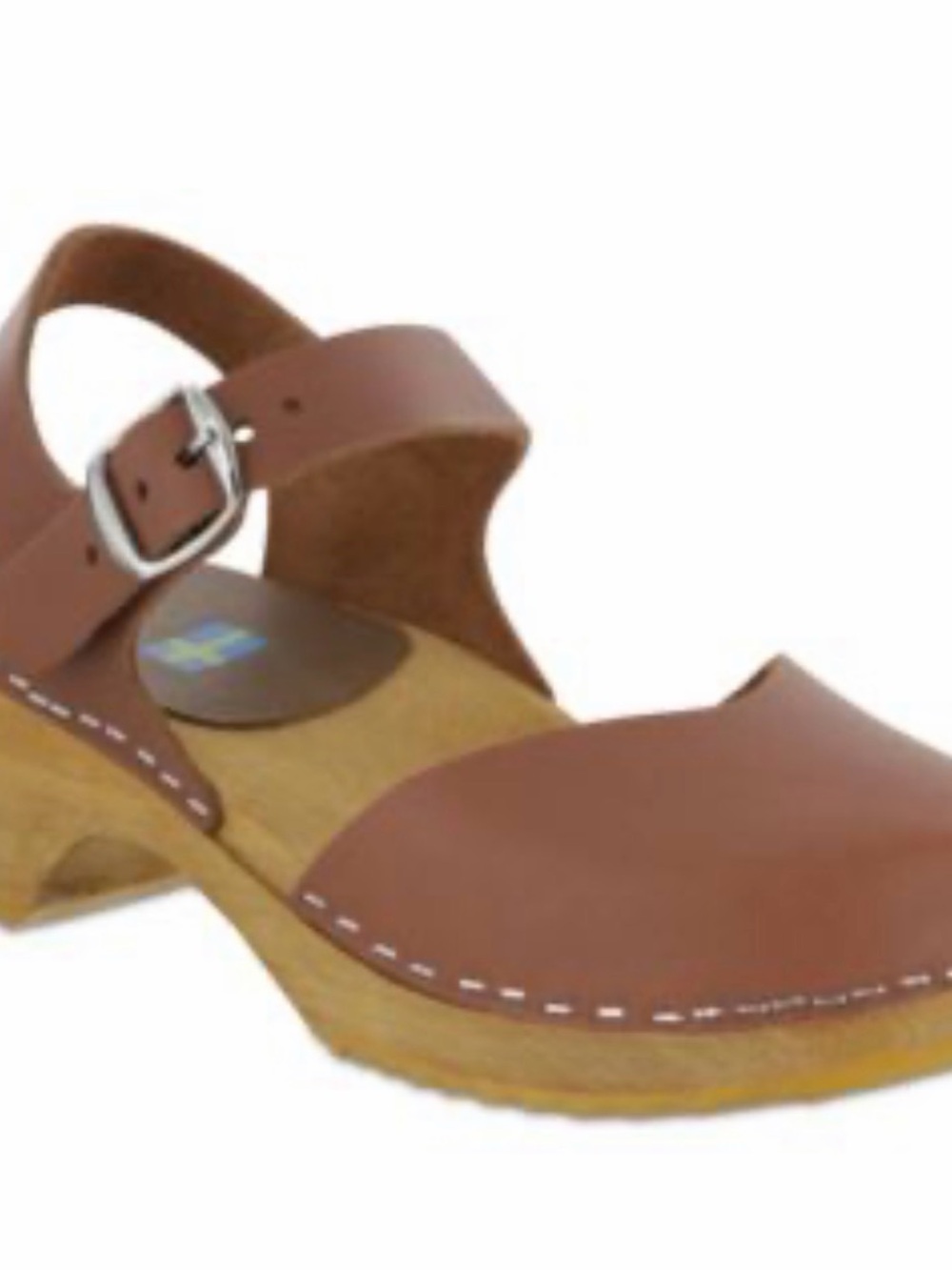 MIA Brown Leather Open-Back Clog with Buckle Strap